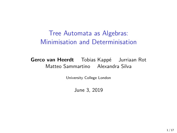 tree automata as algebras minimisation and determinisation