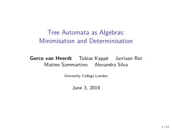 Tree Automata as Algebras:  Minimisation and Determinisation  Tobias Kapp  e  Jurriaan Rot  Gerco