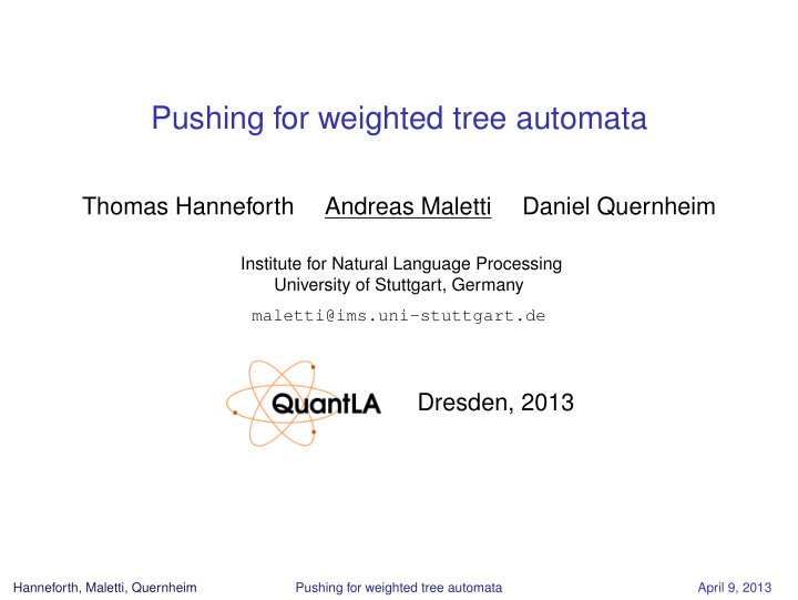 pushing for weighted tree automata