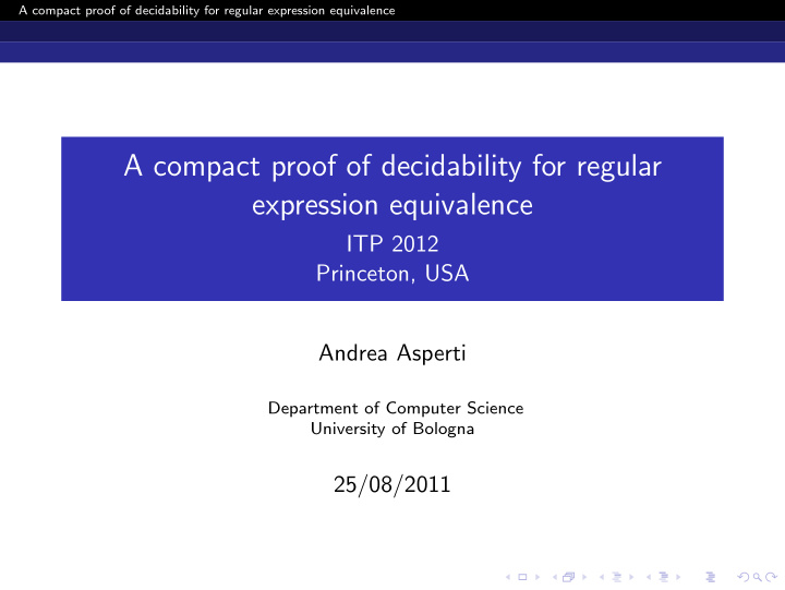 a compact proof of decidability for regular expression