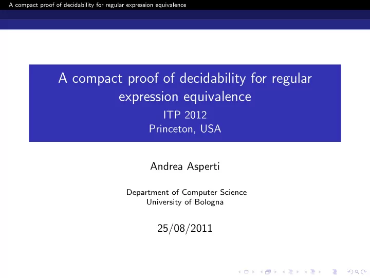 a compact proof of decidability for regular expression