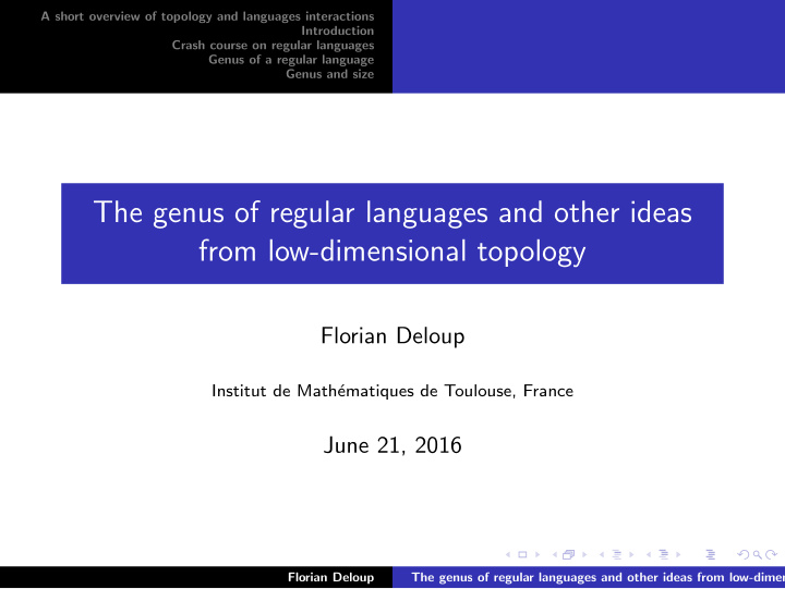 the genus of regular languages and other ideas from low