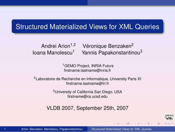 structured materialized views for xml queries