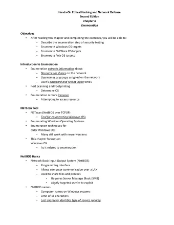 Hands-On Ethical Hacking and Network Defense Second Edition Chapter 6 Enumeration  Objectives
