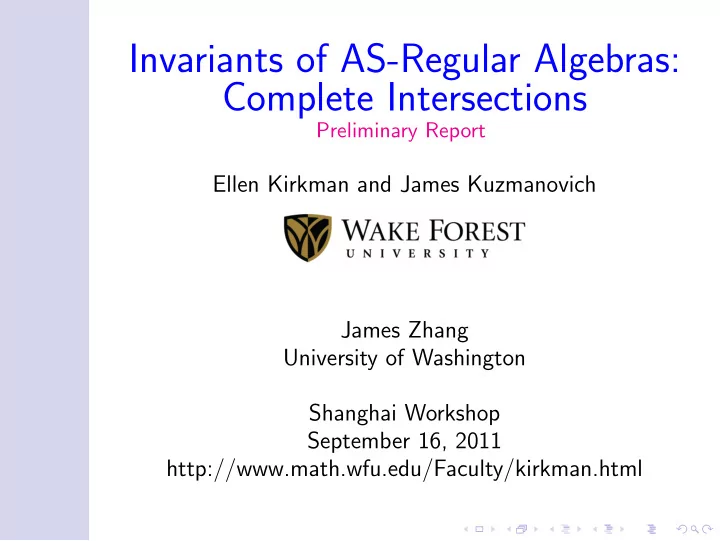invariants of as regular algebras complete intersections