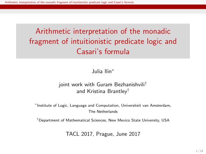 arithmetic interpretation of the monadic fragment of