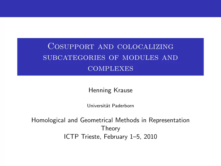 cosupport and colocalizing subcategories of modules and