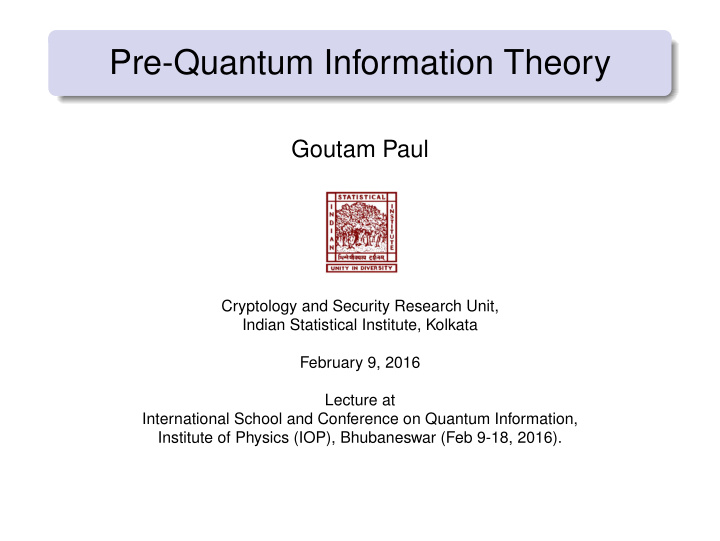pre quantum information theory