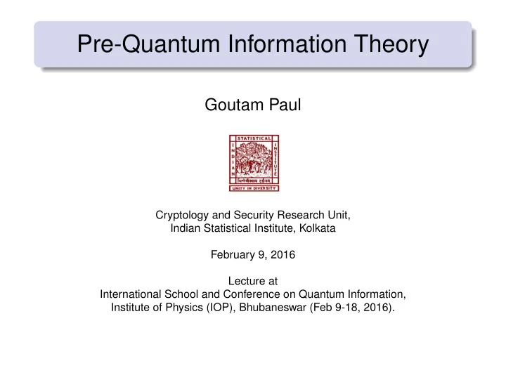 pre quantum information theory