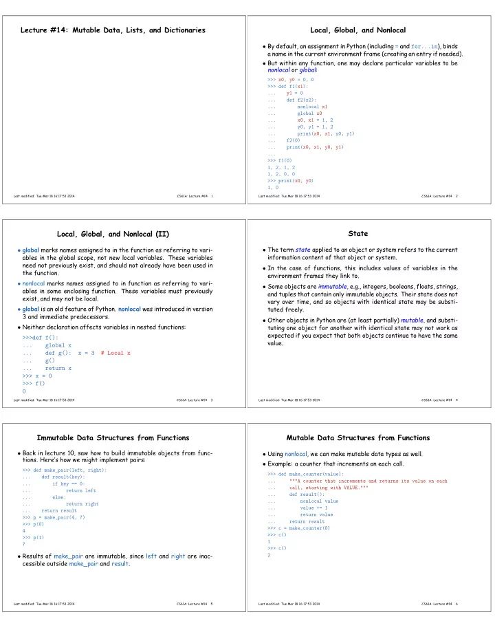 lecture 14 mutable data lists and dictionaries local