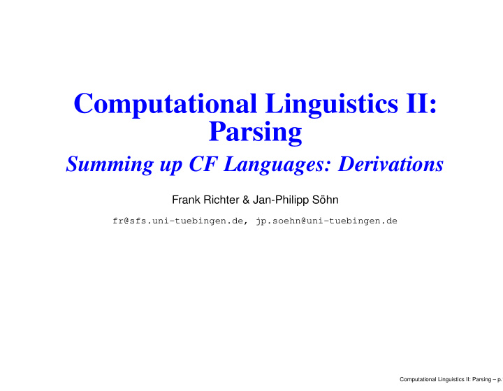 computational linguistics ii parsing