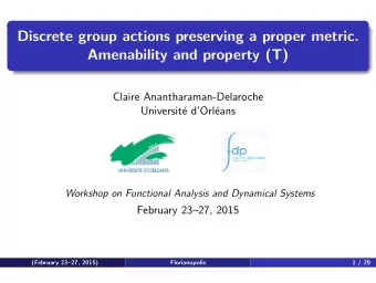 Discrete group actions preserving a proper metric.  Amenability and property (T)  Claire