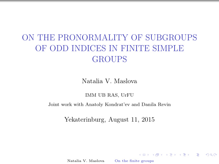 on the pronormality of subgroups of odd indices in finite