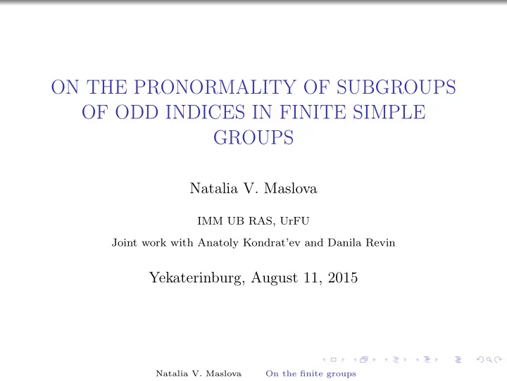 on the pronormality of subgroups of odd indices in finite