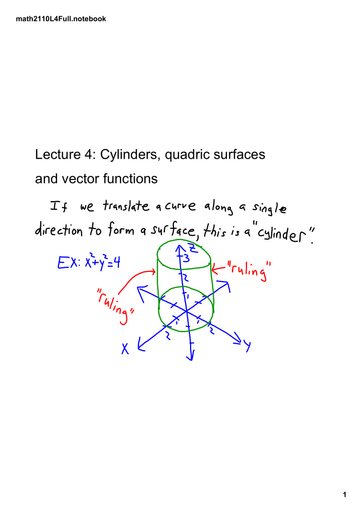 lecture 4 cylinders quadric surfaces and vector functions