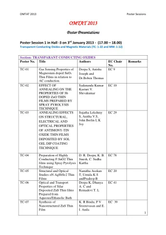 OMT  OMTAT 201  AT 2013  Poster Presenta  Poster Pres  entations  tions Poster Session 1 in Hall -3