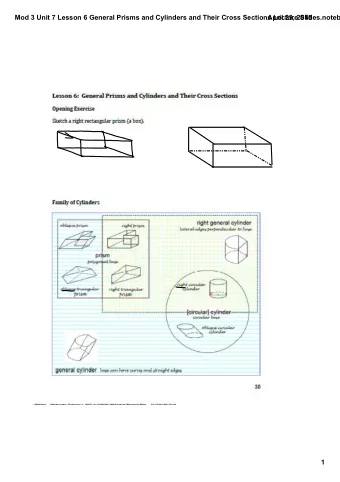 Mod 3 Unit 7 Lesson 6 General Prisms and Cylinders and Their Cross Sections Lecture