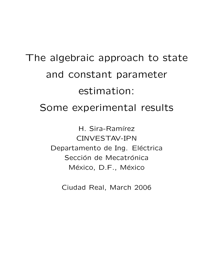 the algebraic approach to state and constant parameter