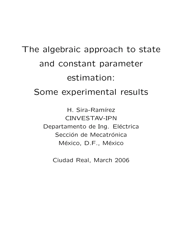the algebraic approach to state and constant parameter