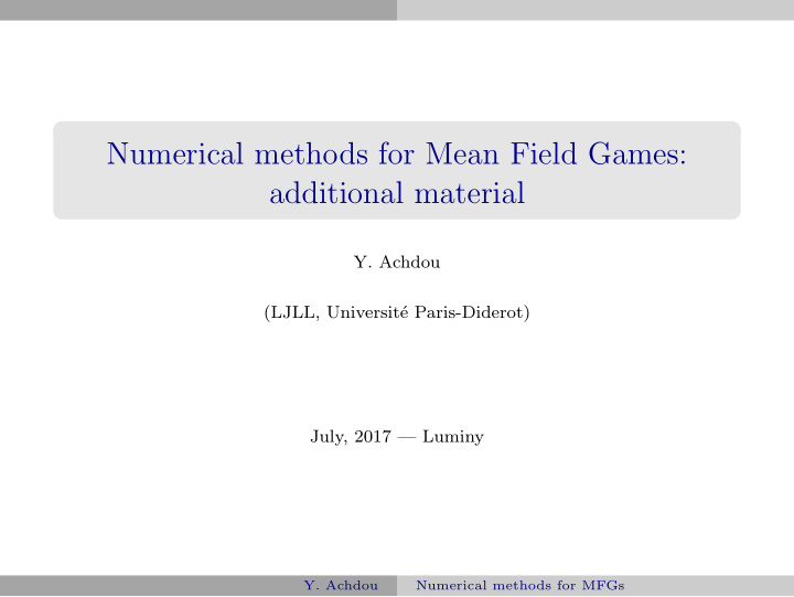 numerical methods for mean field games additional material