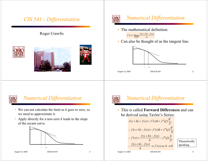 numerical differentiation cis 541 differentiation