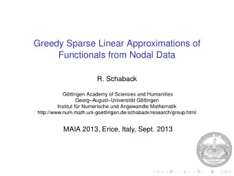 Greedy Sparse Linear Approximations of  Functionals from Nodal Data  R. Schaback  Gttingen