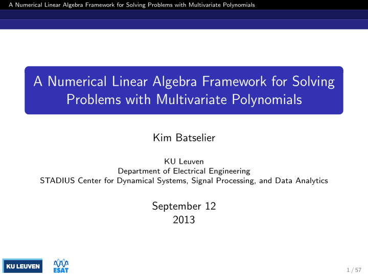 a numerical linear algebra framework for solving problems