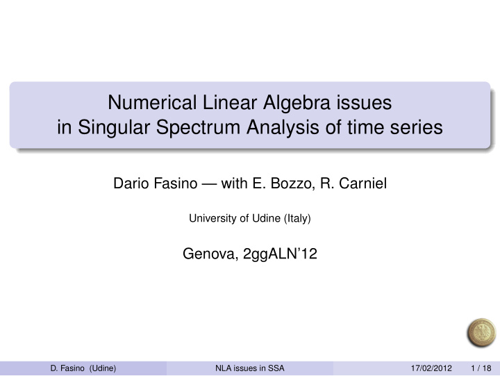 numerical linear algebra issues in singular spectrum