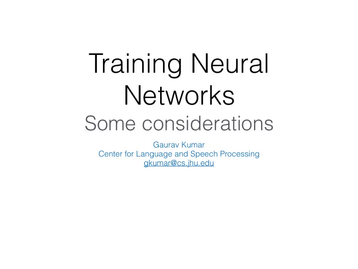 training neural networks