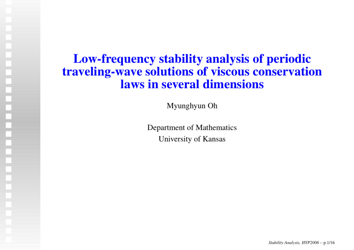 low frequency stability analysis of periodic traveling