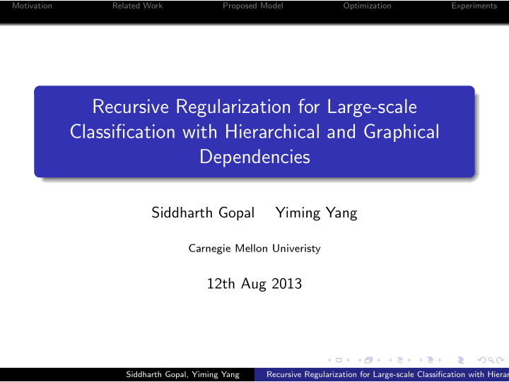 recursive regularization for large scale classification