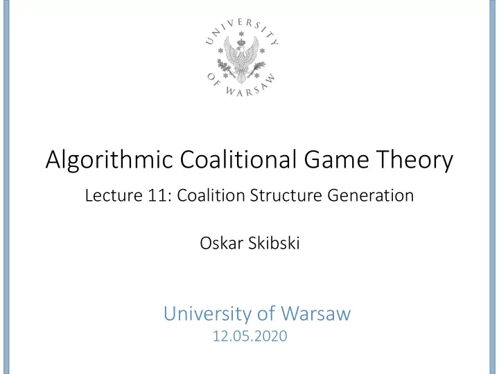 algorithmic coalitional game theory