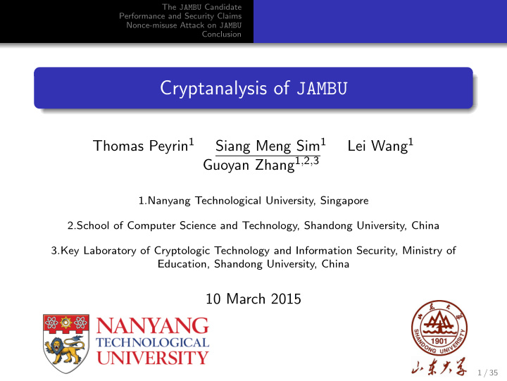 cryptanalysis of jambu