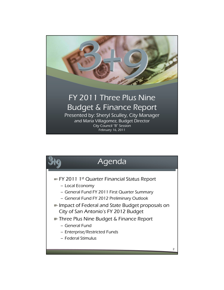 fy 2011 three plus nine budget amp finance report