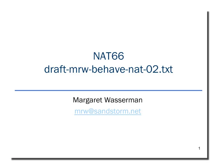 nat66 draft mrw behave nat 02 txt