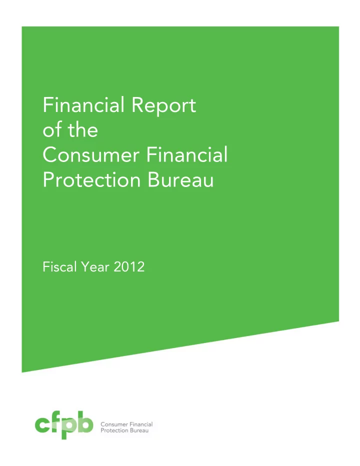 fiscal year 2012 mis issi sion on the consumer financial