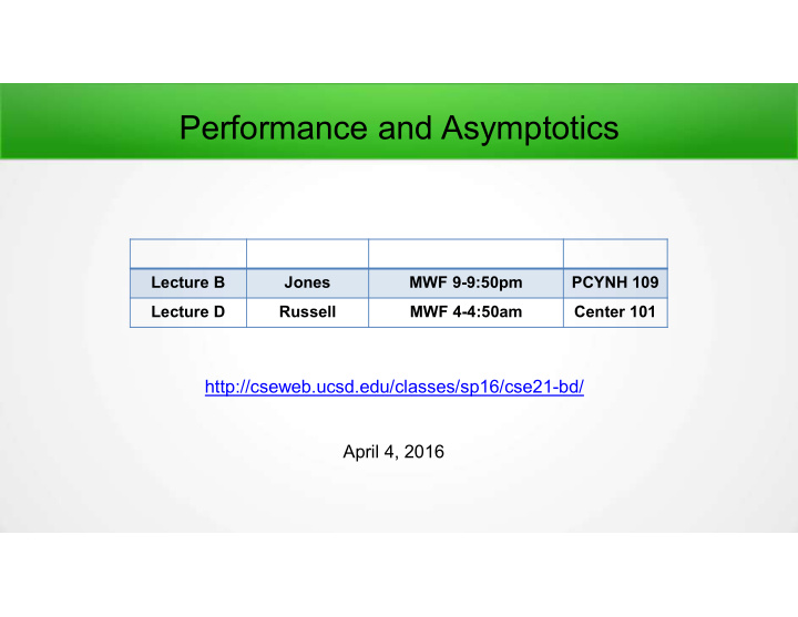 performance and asymptotics