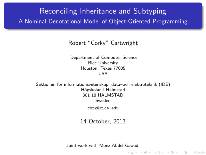 reconciling inheritance and subtyping