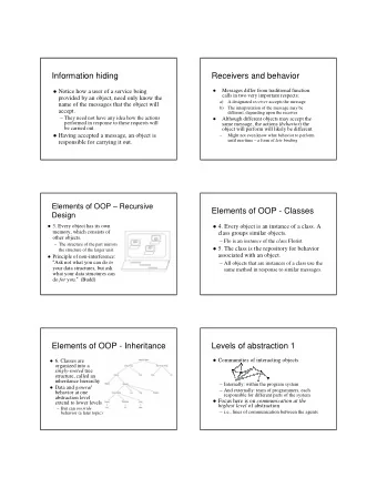 Information hiding  Receivers and behavior    Messages differ from traditional function