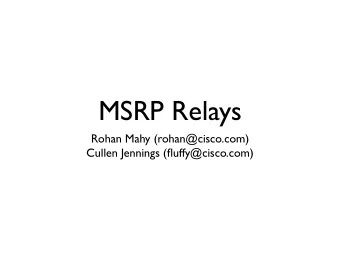 MSRP Relays  Rohan Mahy (rohan@cisco.com)  Cullen Jennings (fluffy@cisco.com)  Status and Changes