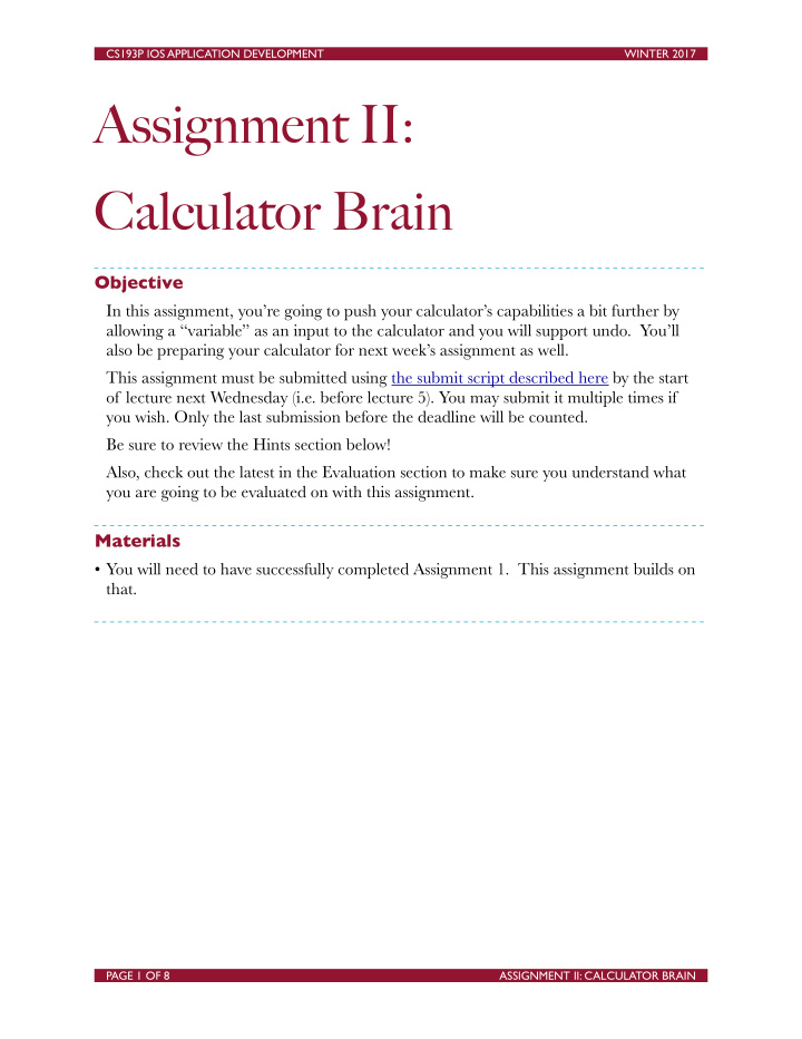 assignment ii calculator brain