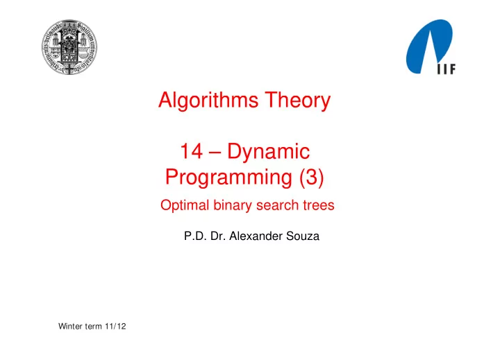 algorithms theory algorithms theory 14 dynamic