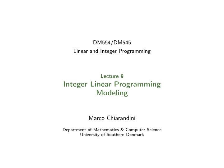 integer linear programming modeling