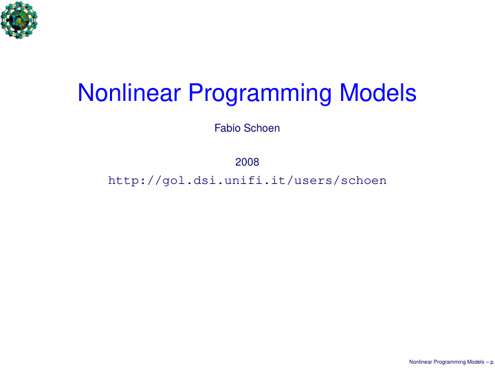 nonlinear programming models