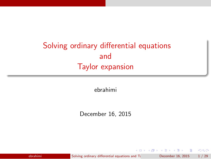 solving ordinary differential equations and taylor