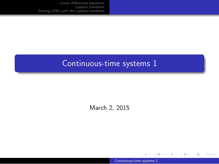 continuous time systems 1