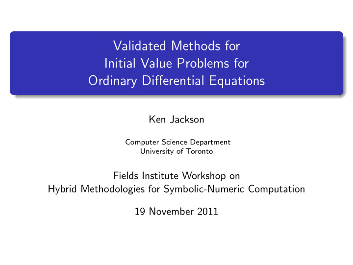 validated methods for initial value problems for ordinary