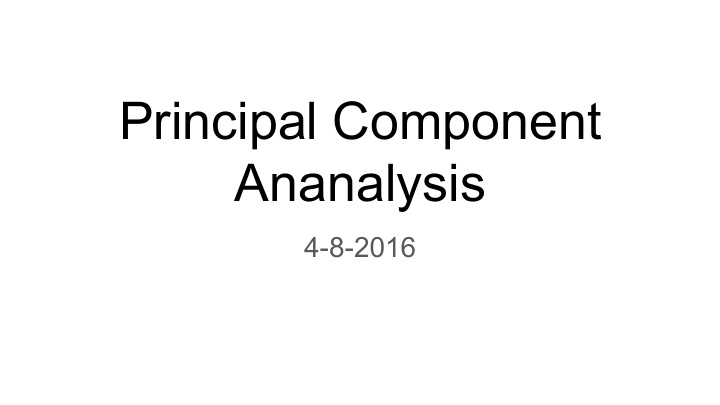 principal component ananalysis