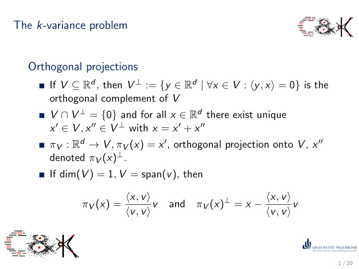 the k variance problem orthogonal projections