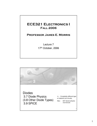 ECE321 Electronics I  Fall 2006  Professor James E. Morris  Lecture 7 17 th October, 2006  Diodes